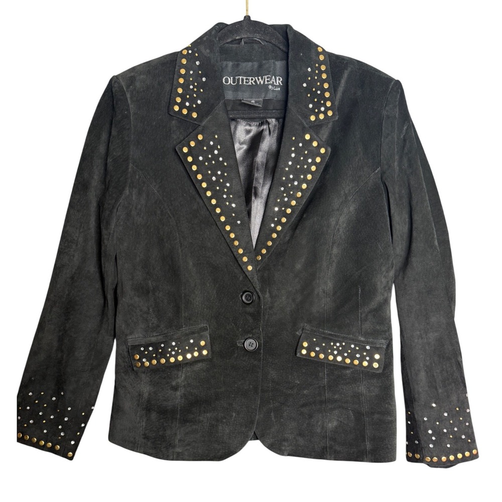 Outerwear by Lisa Black Suede Studded Rhinestone Blazer Jacket Size S Western